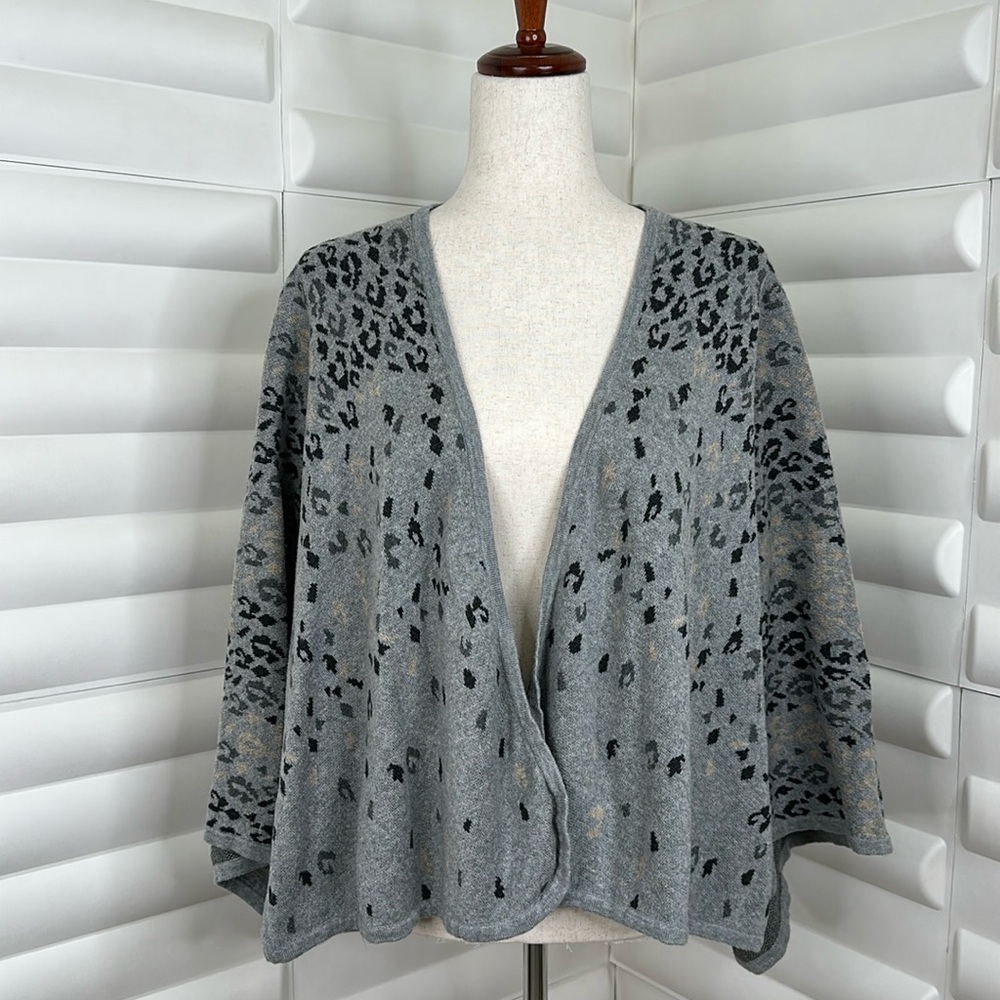CAbi Gigi Grey Leopard Cape Shawl